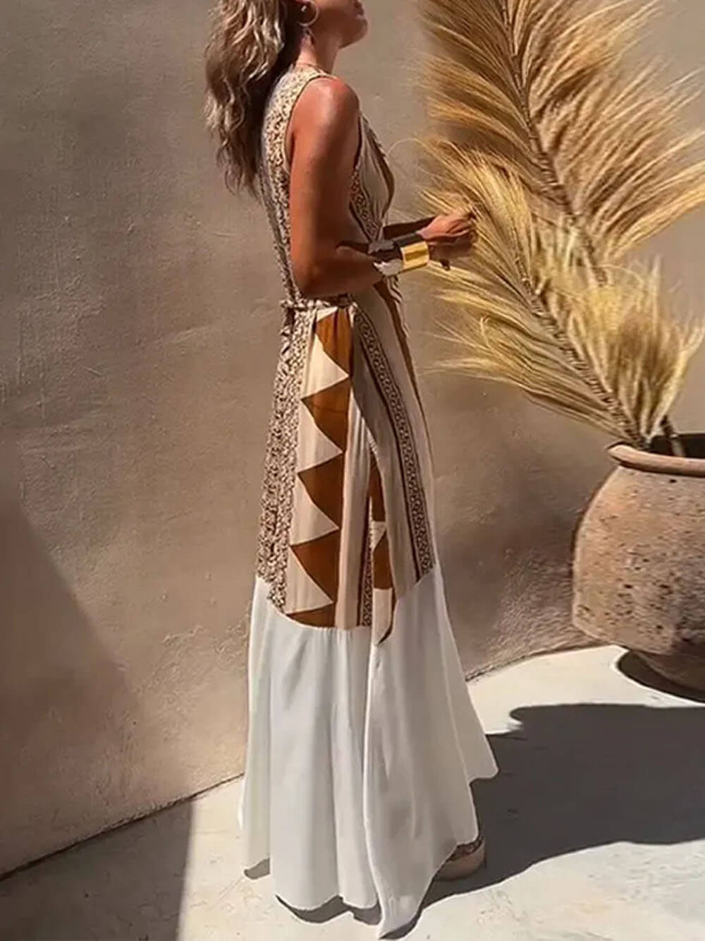 Panelled Printed Maxi Dress with A-Line Shape