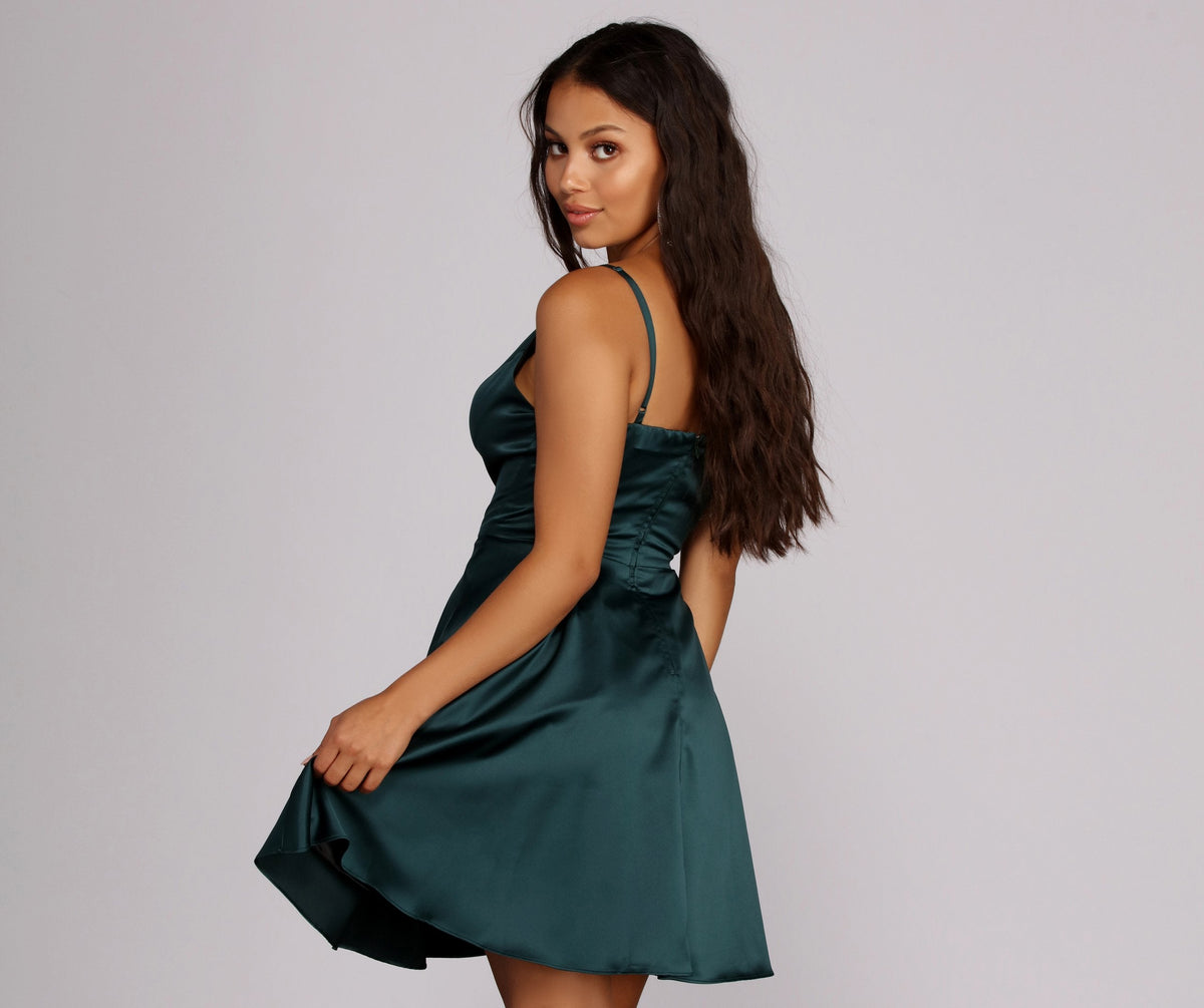 Satin Dress with V-Neckline
