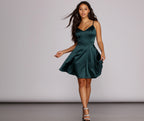 Satin Dress with V-Neckline