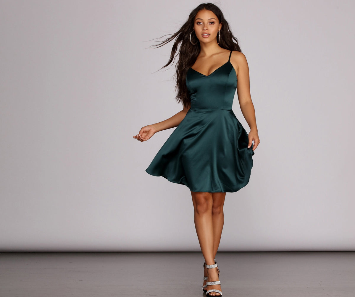 Satin Dress with V-Neckline