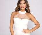 Crepe Mini Dress with High Neckline