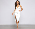 Satin Midi Dress with Lace-Up Details