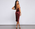Satin Midi Dress with Lace-Up Details