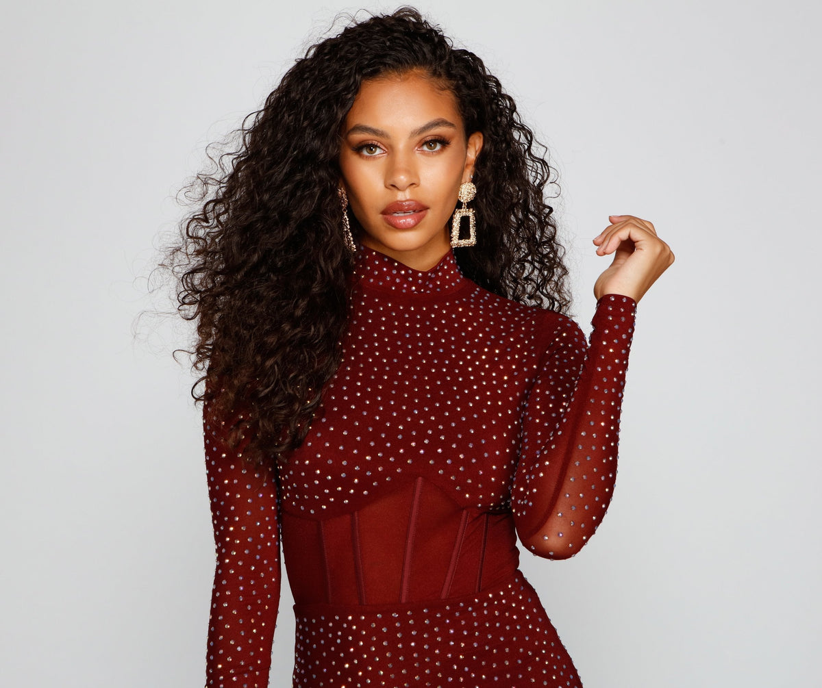 Mesh Mini Dress with Mock Neckline