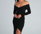 Midi Dress with Off-Shoulder Neckline