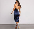 Satin Midi Dress with Lace-Up Details