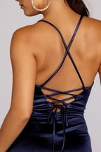 Satin Midi Dress with Lace-Up Details