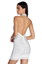 Mesh Button-Detail Mini Dress