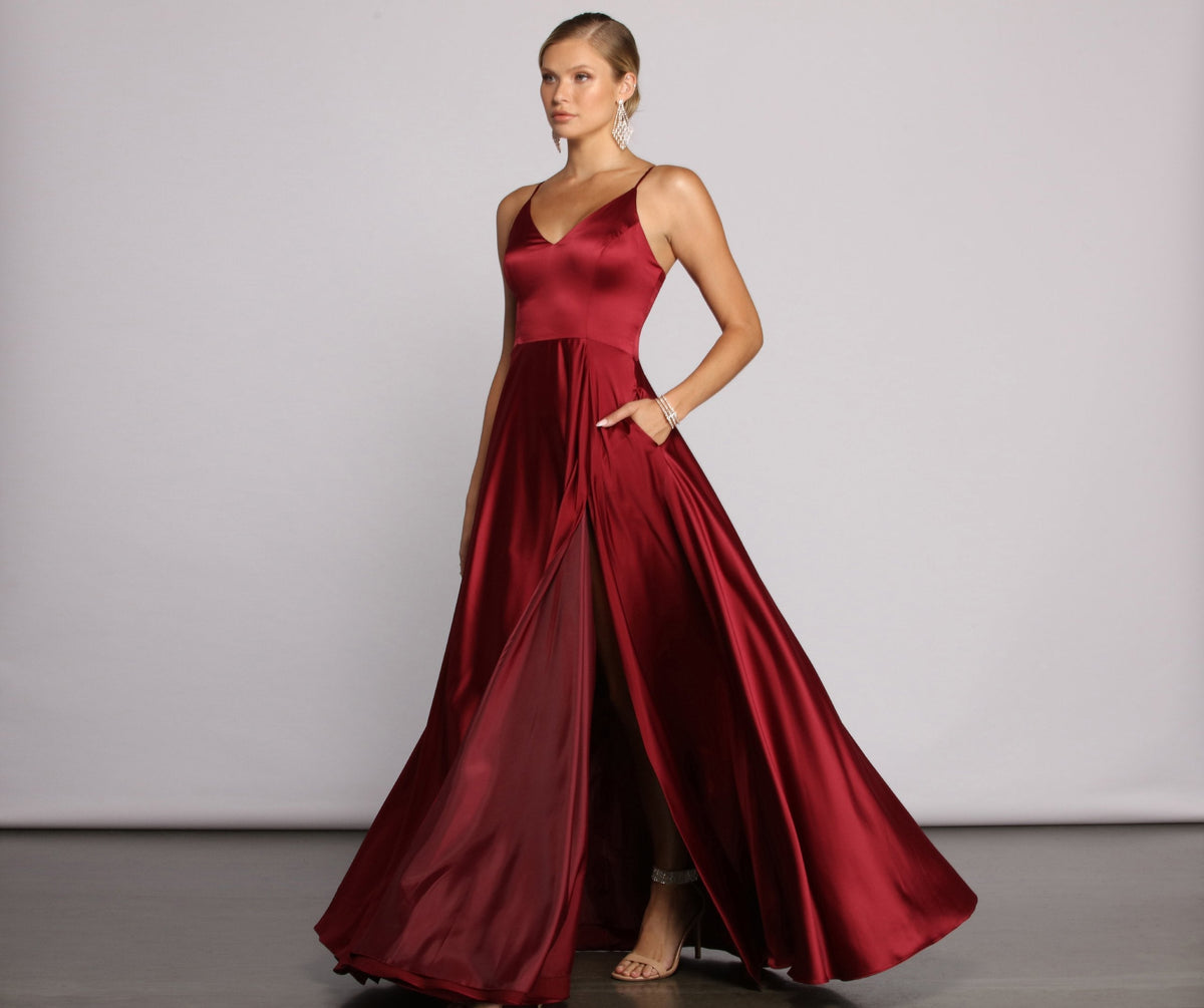 Satin High-Slit Maxi Dress