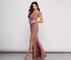 Off-Shoulder Crepe Maxi Gown with Ruching