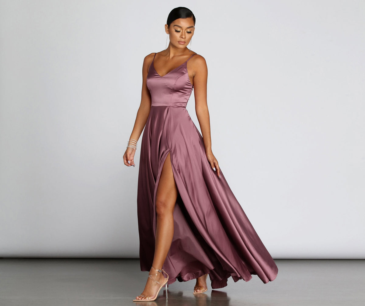 Satin High-Slit Maxi Dress