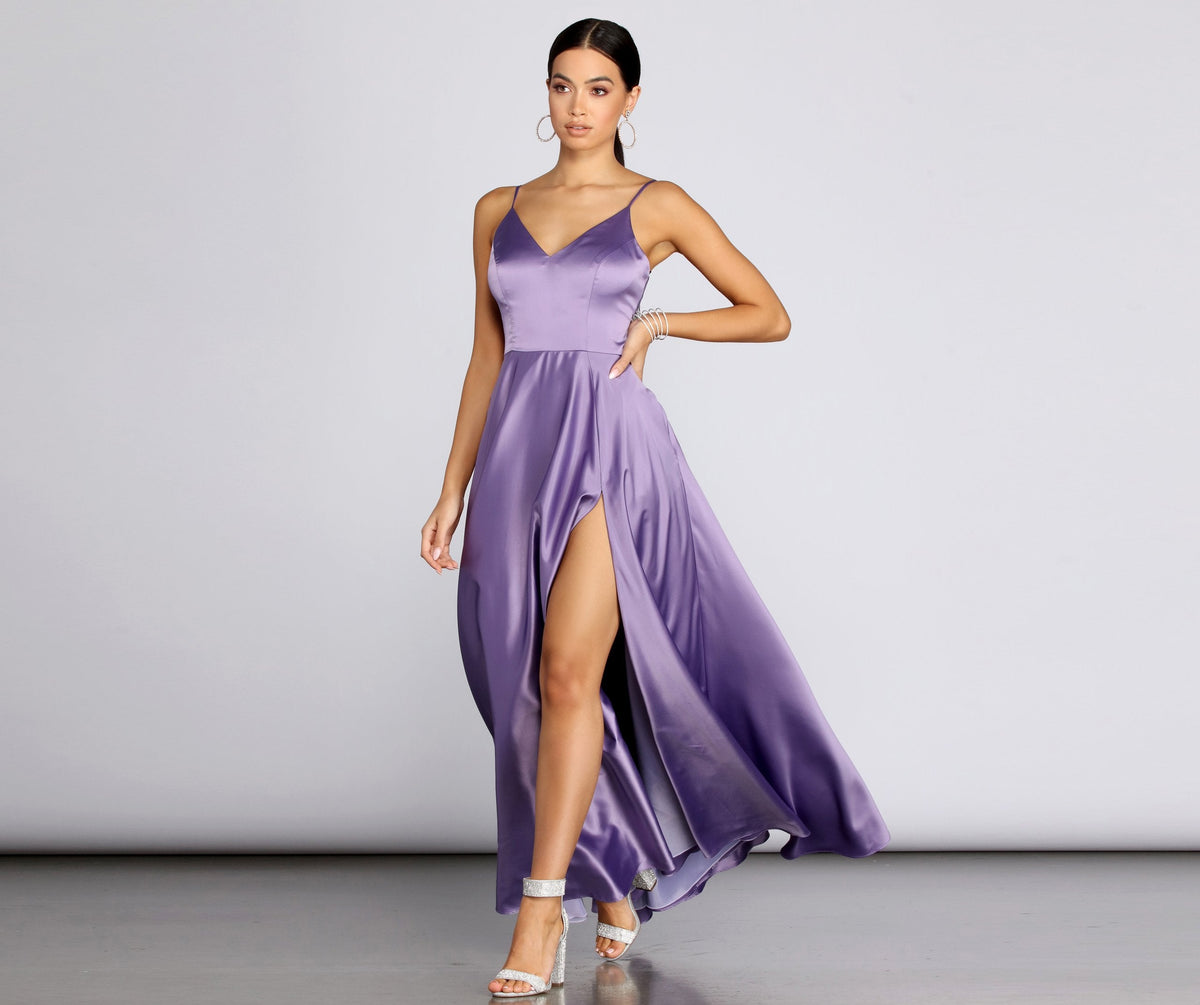 Satin High-Slit Maxi Dress