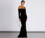 Velvet Gown with Off-Shoulder Neckline