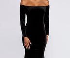 Velvet Gown with Off-Shoulder Neckline