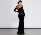 Velvet Gown with Off-Shoulder Neckline