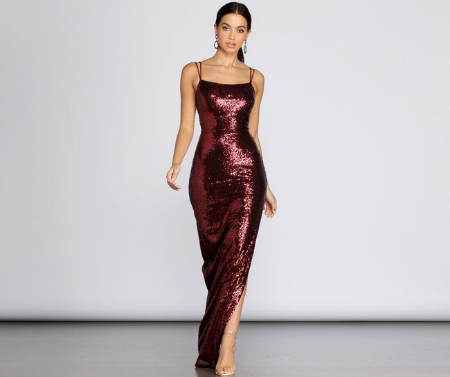 Ash High Slit Sequin Dress - Lady Occasions Main image