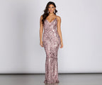 Mesh V-Neck Gown with Sequins