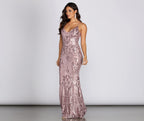 Mesh V-Neck Gown with Sequins