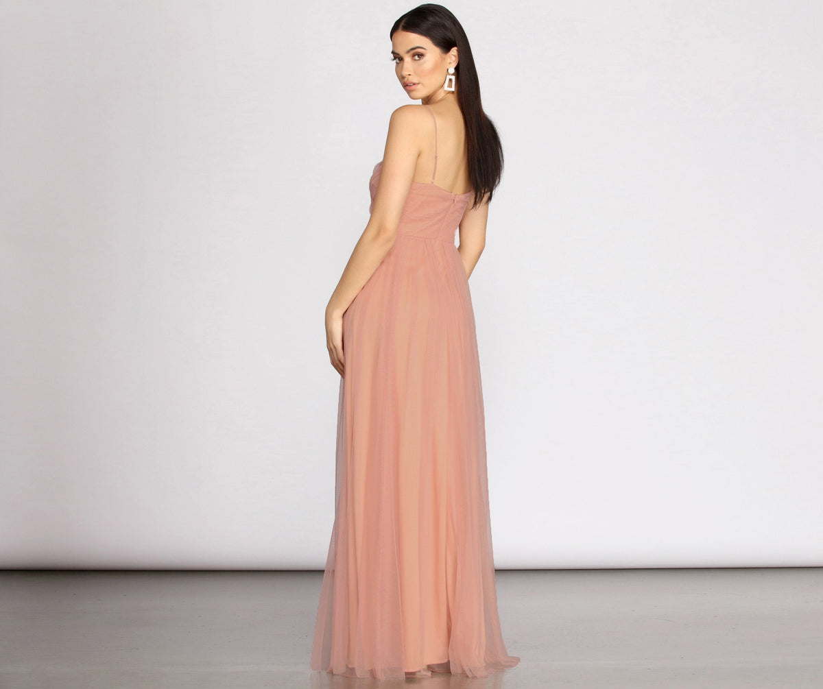 Tulle Knit Maxi Dress with A-Line Shape