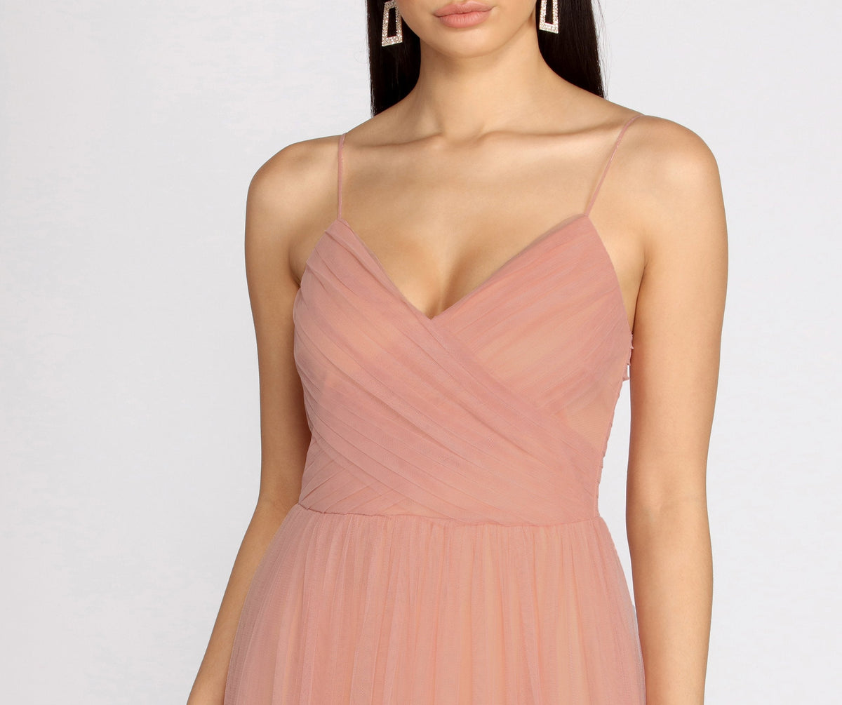 Tulle Knit Maxi Dress with A-Line Shape