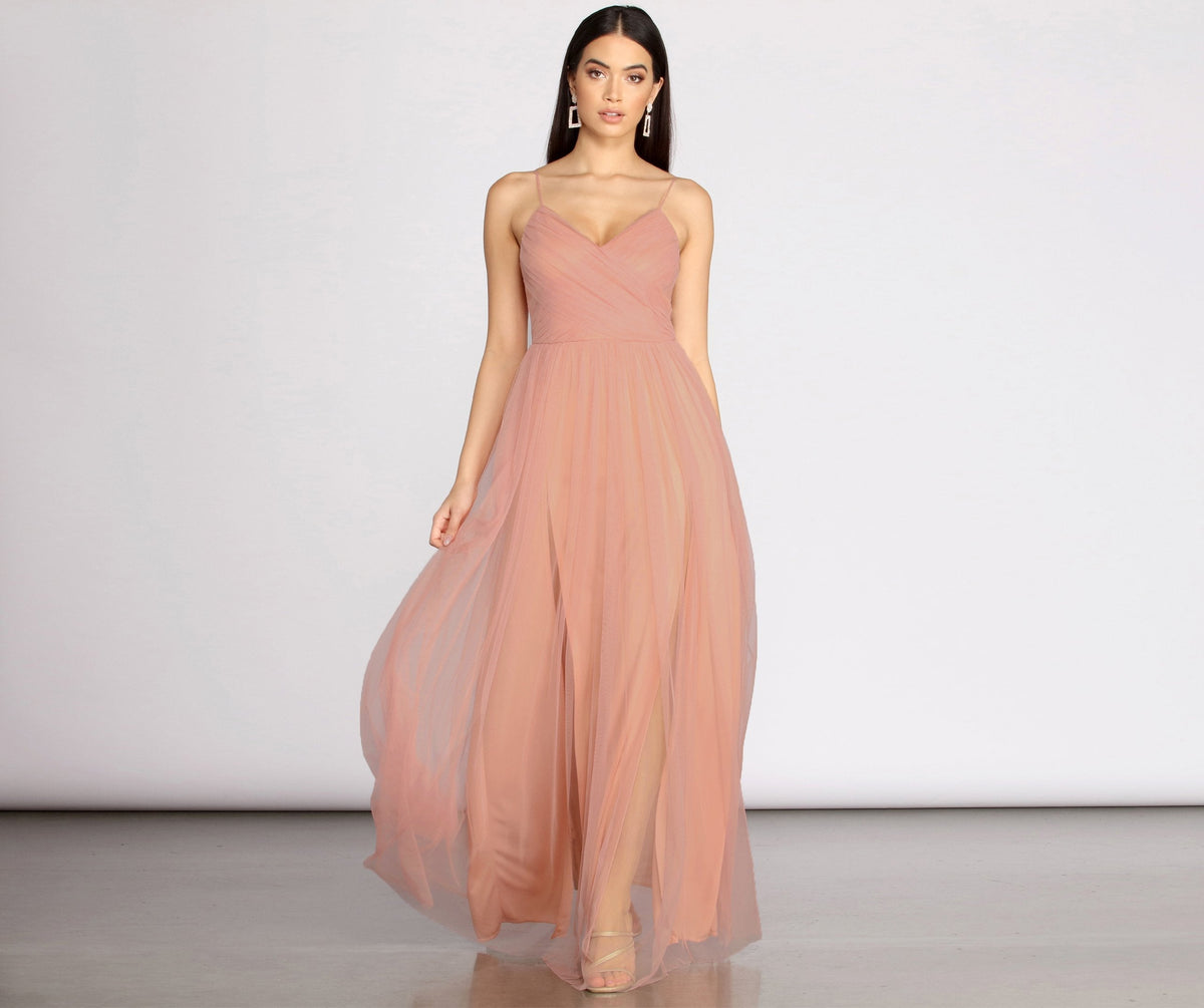 Tulle Knit Maxi Dress with A-Line Shape