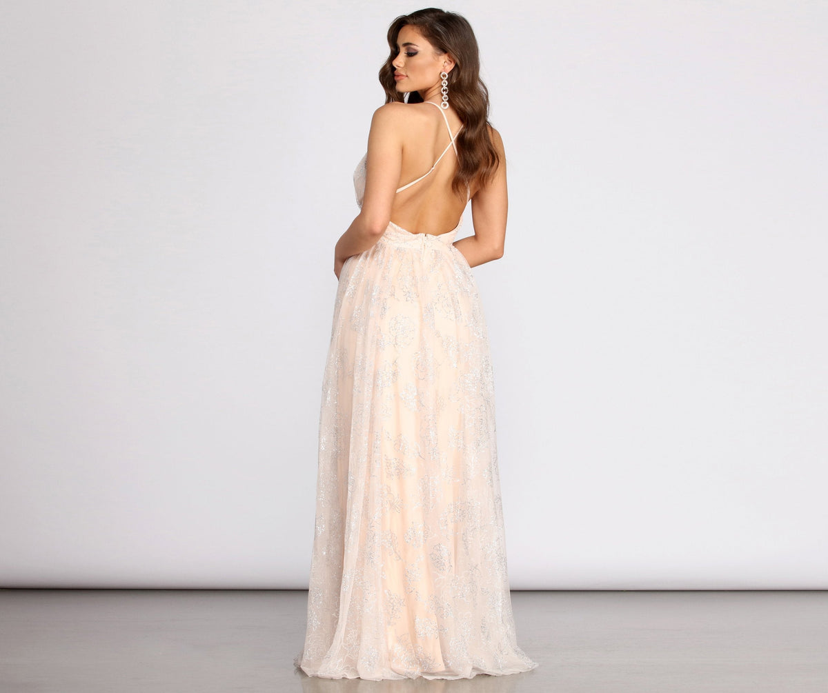 Glitter Cross-Detail Dress with A-Line Shape