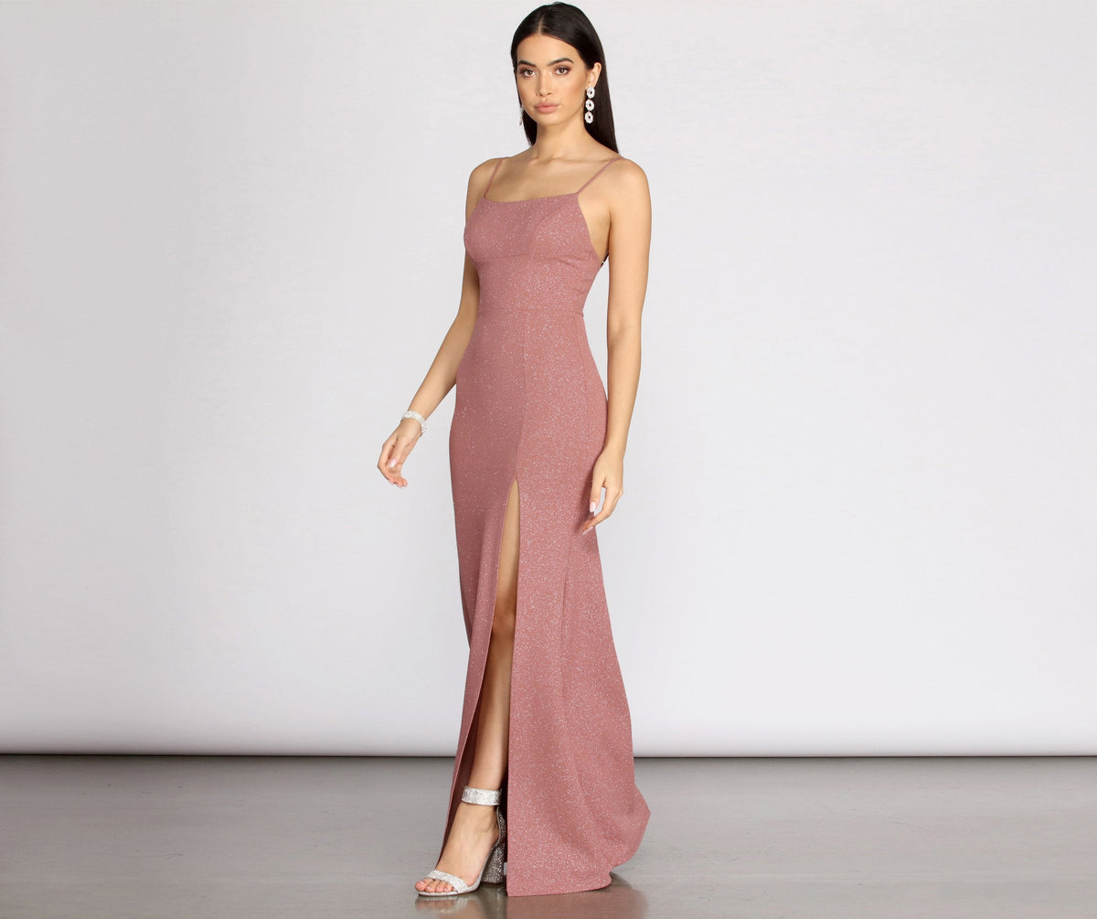 Crepe Mermaid Dress with Glitter Detail
