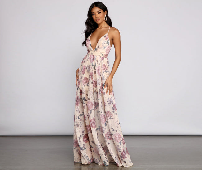 Lucy Formal Floral Chiffon A-Line Dress - Lady Occasions Main image