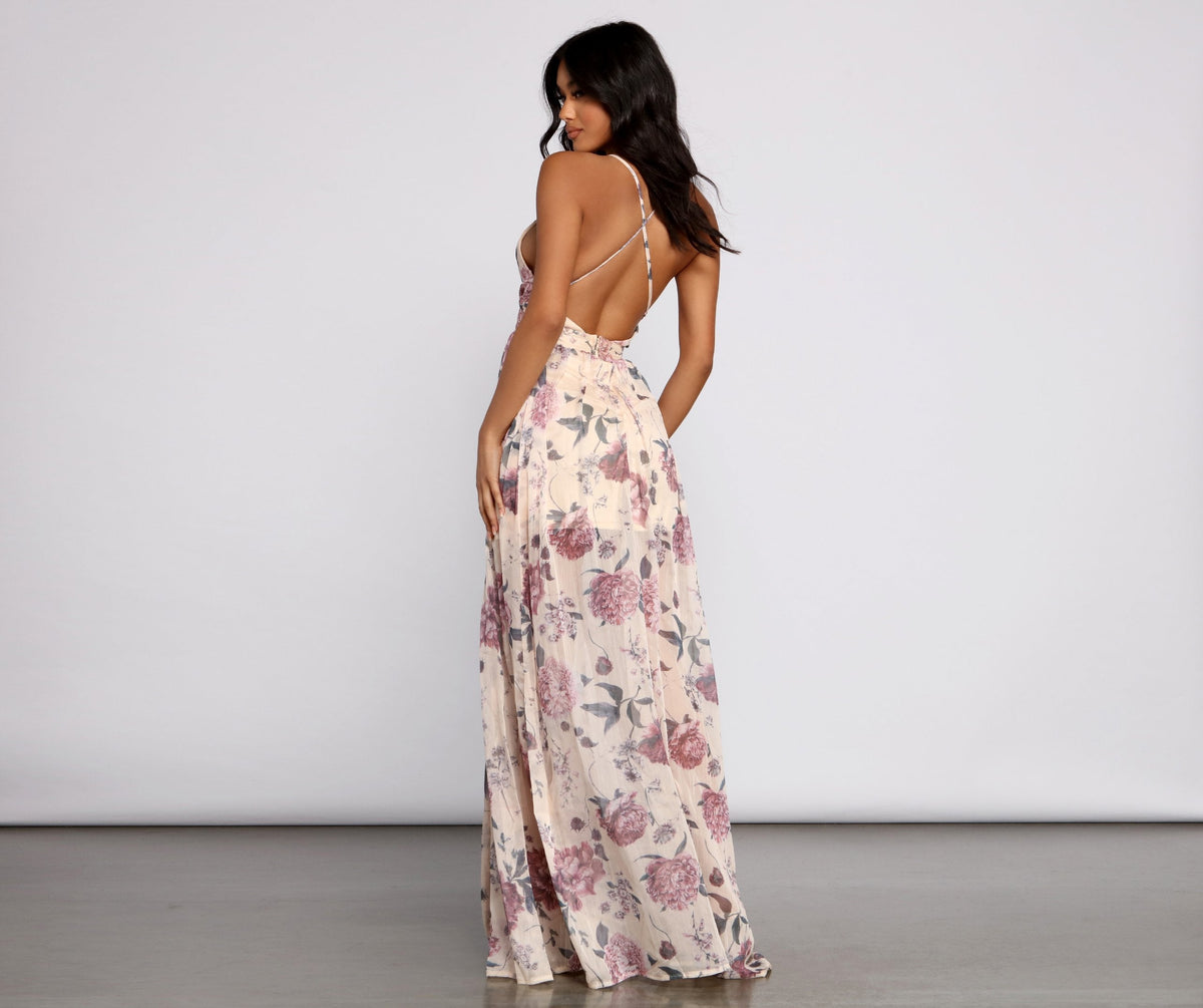 Floral A-Line Dress with Chiffon Detailing