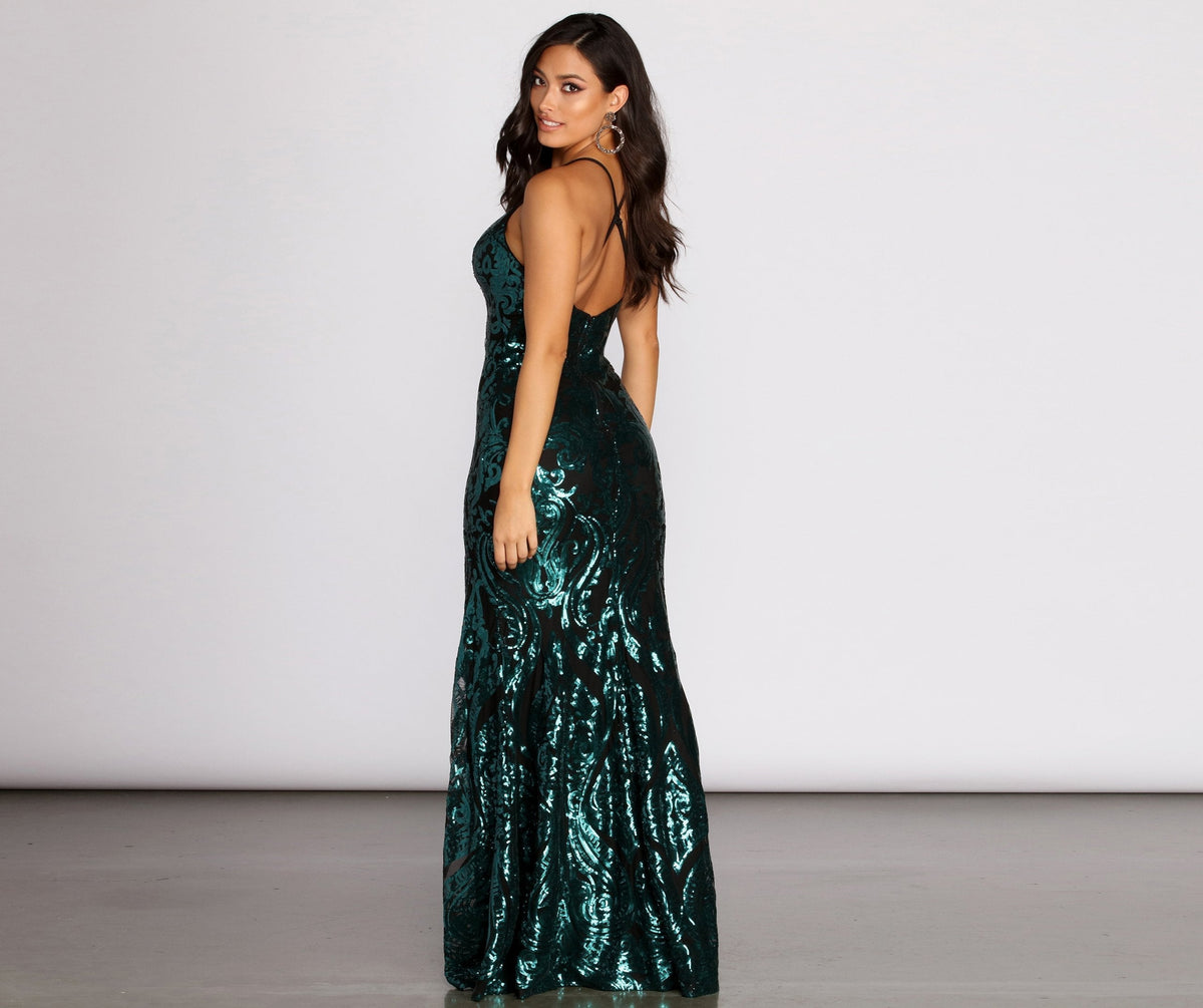 Cross-Detail Mesh Dress with Sequins
