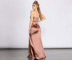 Satin Maxi Dress with Draped Neckline
