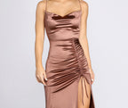 Satin Maxi Dress with Draped Neckline
