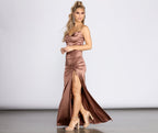 Satin Maxi Dress with Draped Neckline