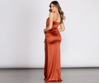Satin Maxi Dress with Draped Neckline