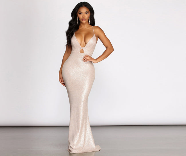 Yvonna Cross Back Foil Dress - Lady Occasions Main image