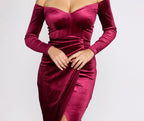 Velvet Dress with Off-Shoulder Neckline