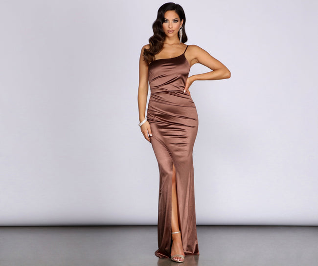 Roseanne One Shoulder Satin Dress - Lady Occasions Main image