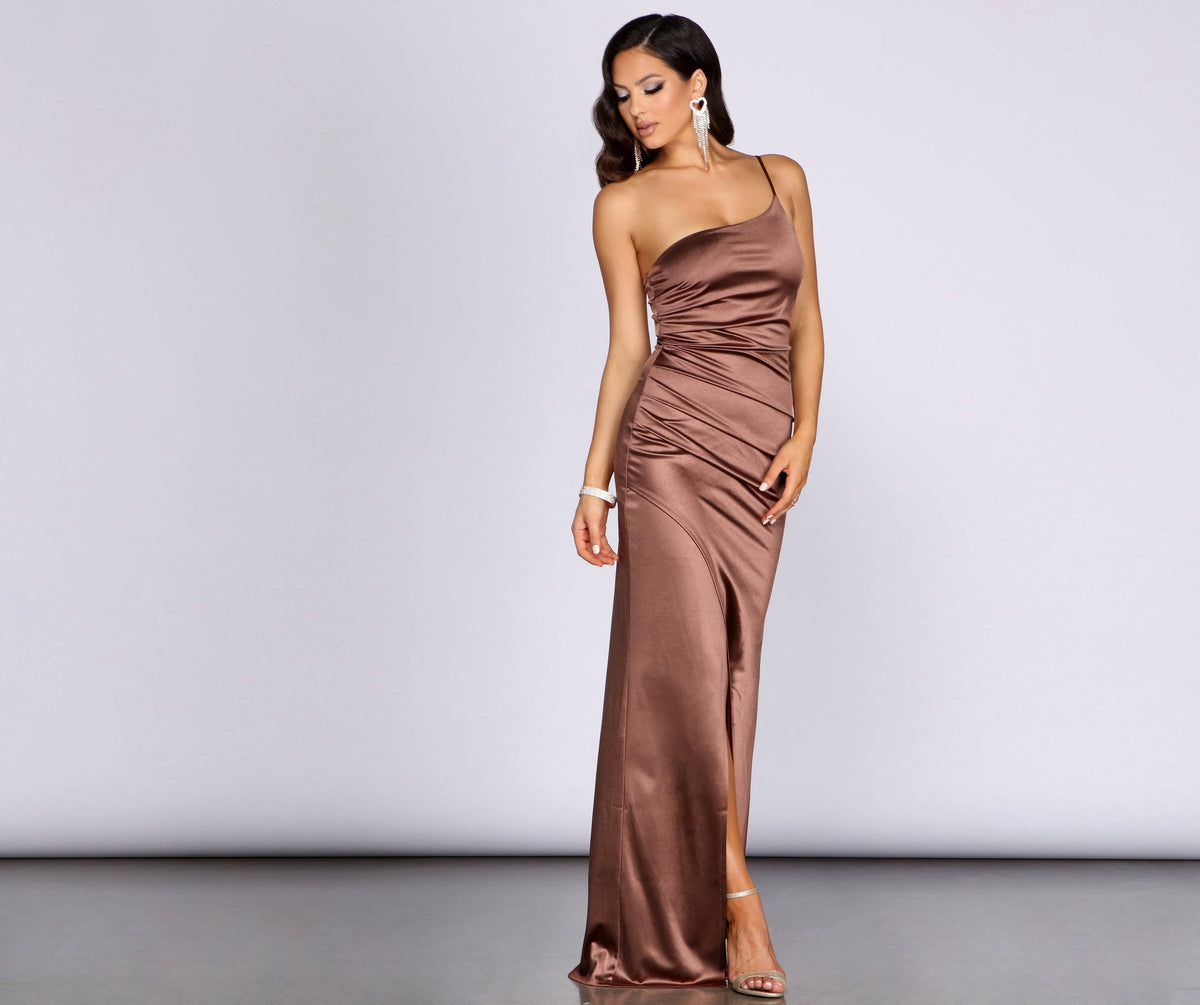 Satin Dress with One-Shoulder Cut