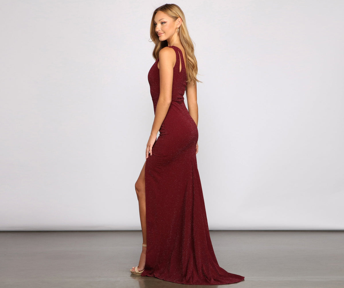 Metallic Knit Dress with One-Shoulder Cut