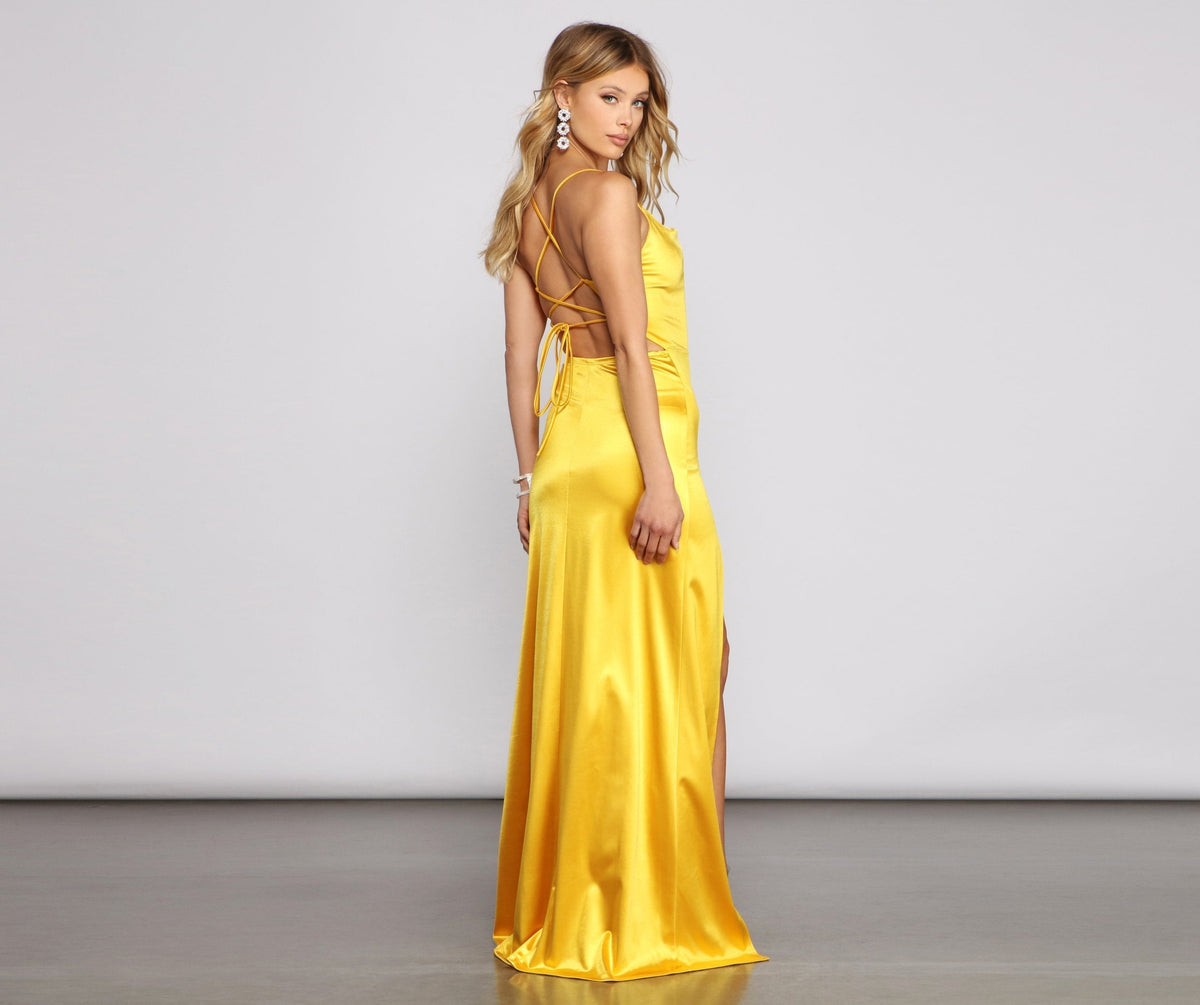Sleeveless Satin Dress with High Slit