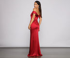 Off-Shoulder Satin Dress with High Slit