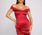 Off-Shoulder Satin Dress with High Slit