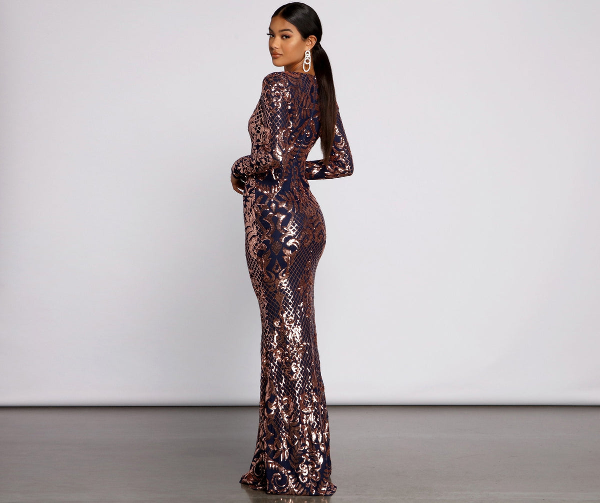 Sequined Long-Sleeve Dress