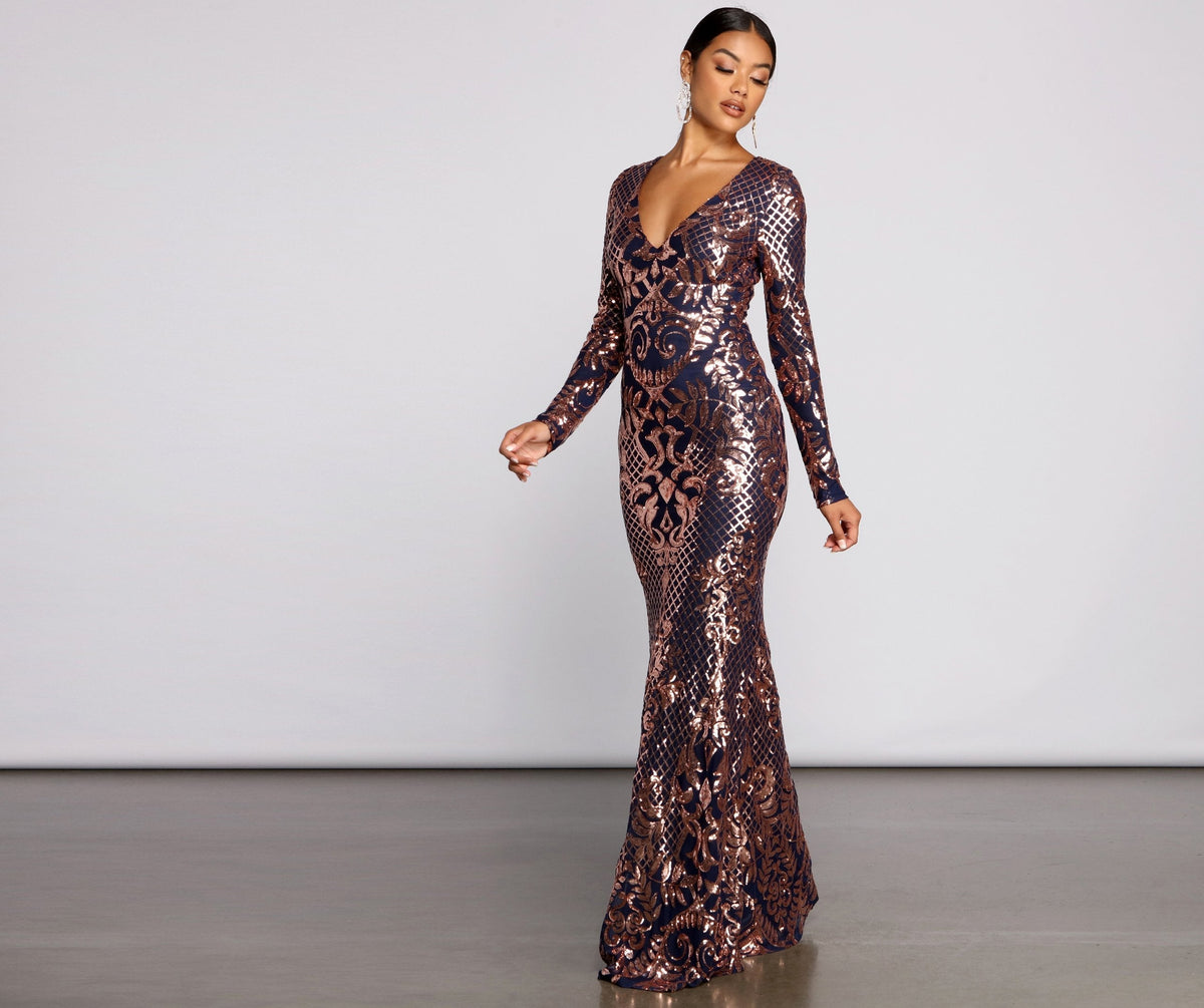 Sequined Long-Sleeve Dress