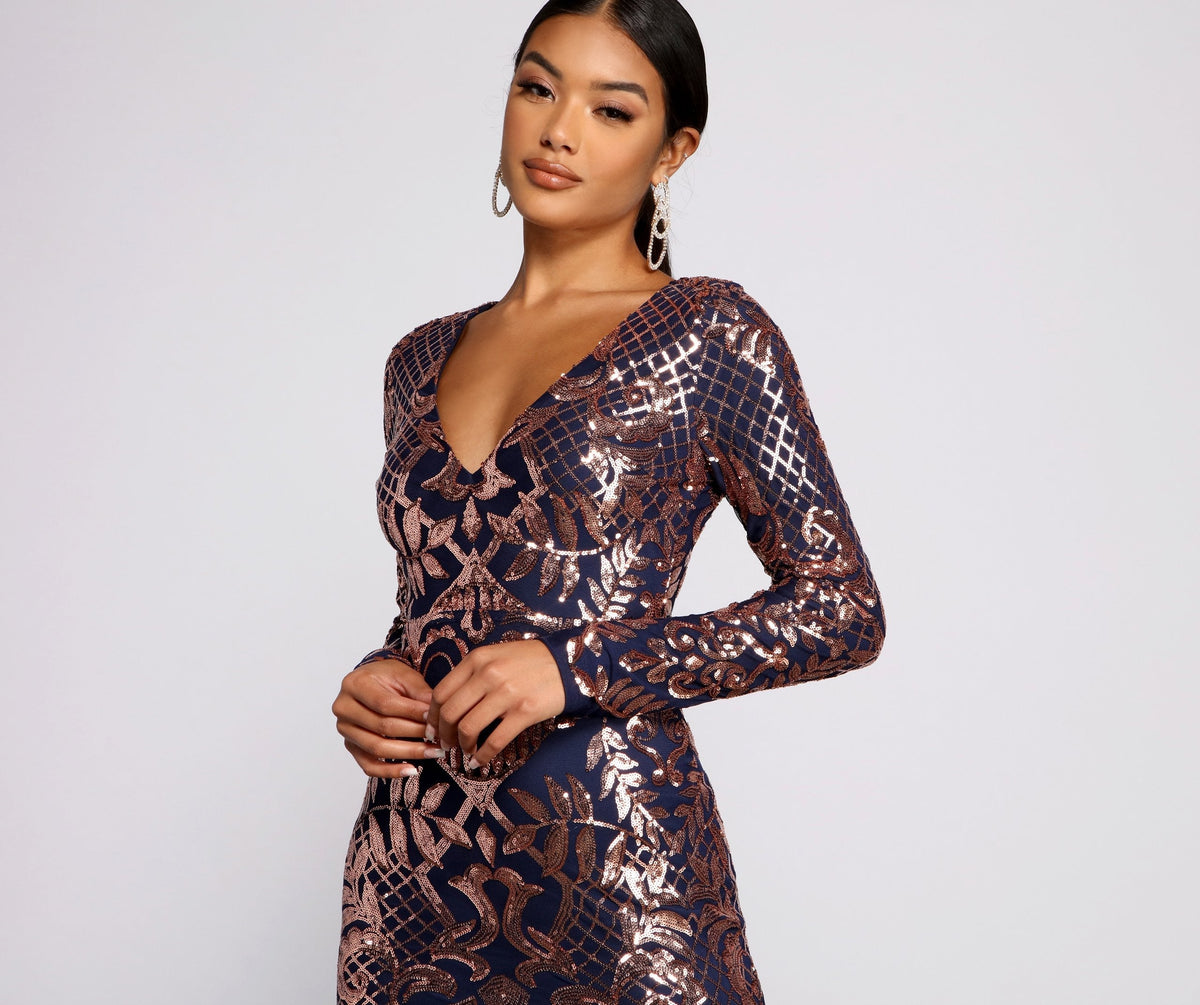 Sequined Long-Sleeve Dress
