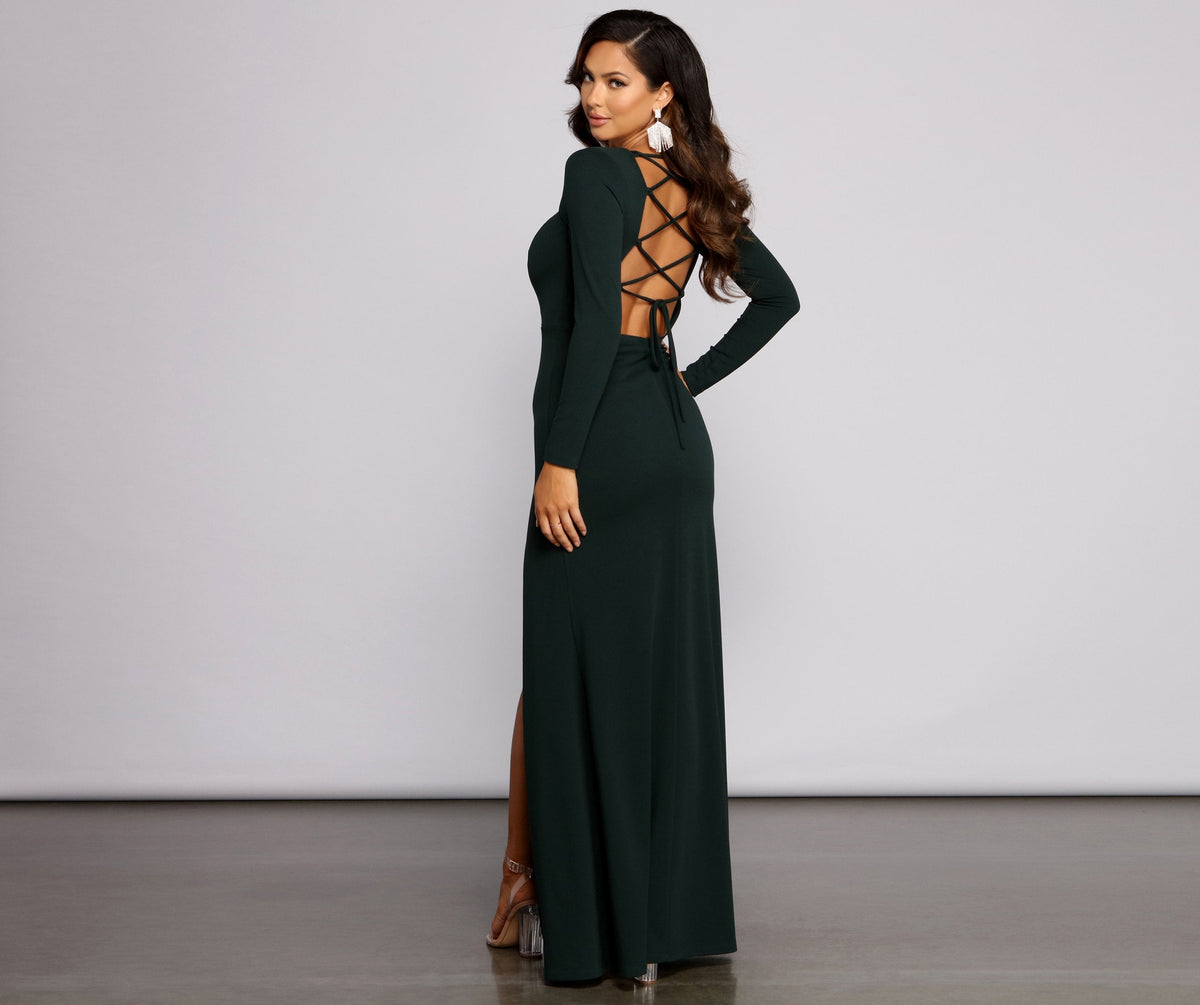Lace-Up Long-Sleeve Dress