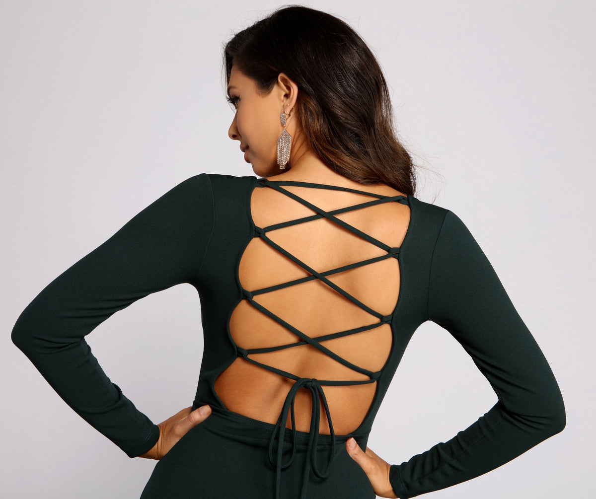 Lace-Up Long-Sleeve Dress