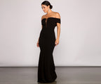 Crepe Dress with Off-Shoulder Neckline