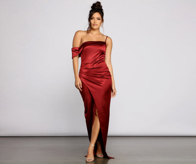 Cynthia Off-The-Shoulder Satin Formal Dress - Lady Occasions Main image