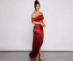 Satin Dress with Off-Shoulder Neckline
